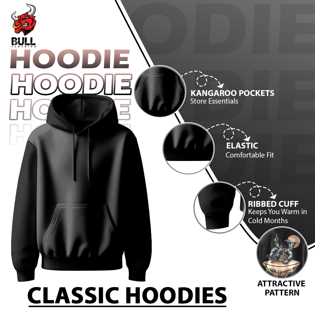 BULL CLOTHING Astronaut Chilling Graphic Hoodie | 60% Cotton 40% Poly | 280 GSM | Unisex Casual Sweatshirt | Trendy Space Print Winter Hoodie