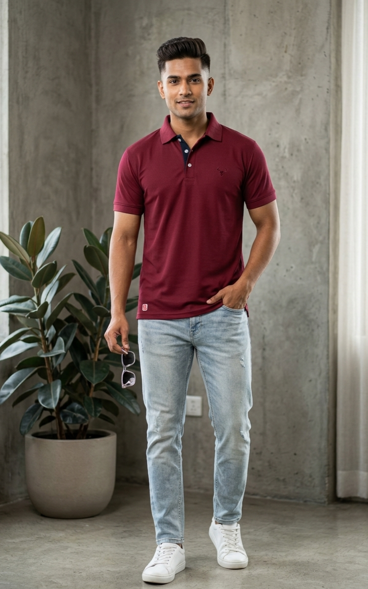 BULL CLOTHING Men's PC Matty Rich Textured Polo T-Shirt | Half Sleeve Regular Fit Casual Polo Tshirt