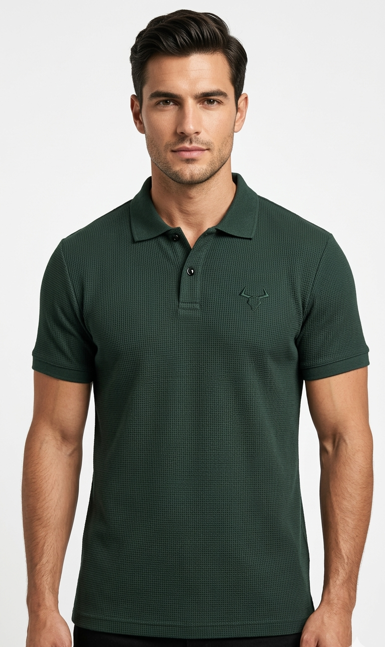BULL CLOTHING Men's Waffel Knit Rich Textured Polo T-Shirt | Half Sleeve Regular Fit Casual Polo Tshirt